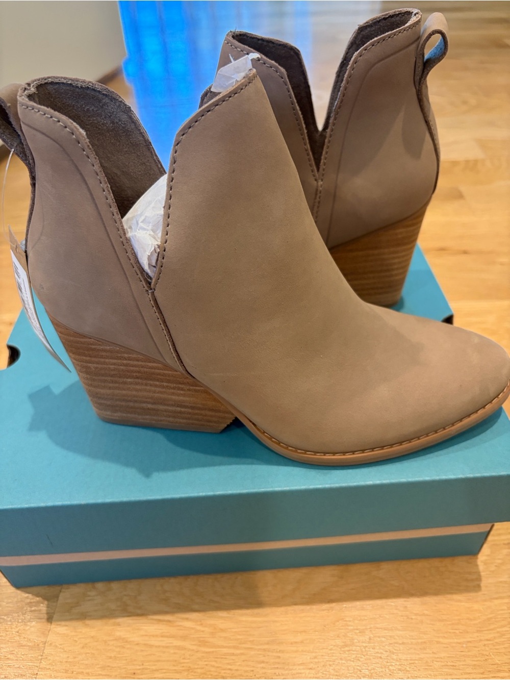 Toms Eliza Dune Nubuck Leather Ankle Booties with Stacked Heel